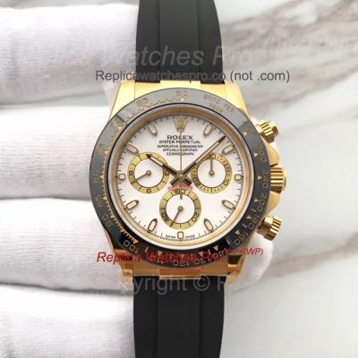 Swiss Quality Copy Rolex Daytona White Face Watch With Black Rubber Band